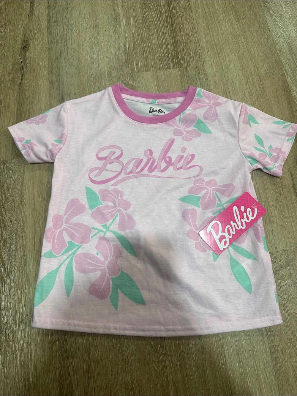 Barbie Girls' Pink Floral Tee / pajama shirt flame resistant